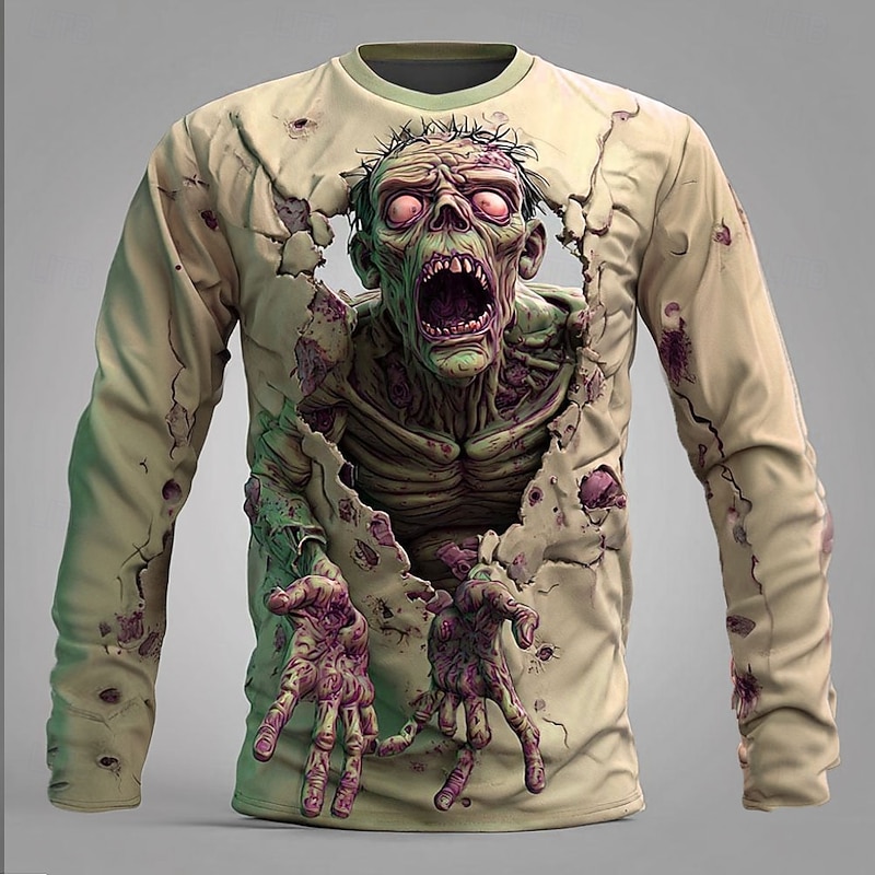Halloween Men's Zombies 3D T Shirt Long Sleeve T shirt 3D Print Crew Neck Shirt Fashion Exaggerated Street Casual Daily Blue Purple Green Summer Spring Fall Clothing Apparel S M L XL XXL XXXL4