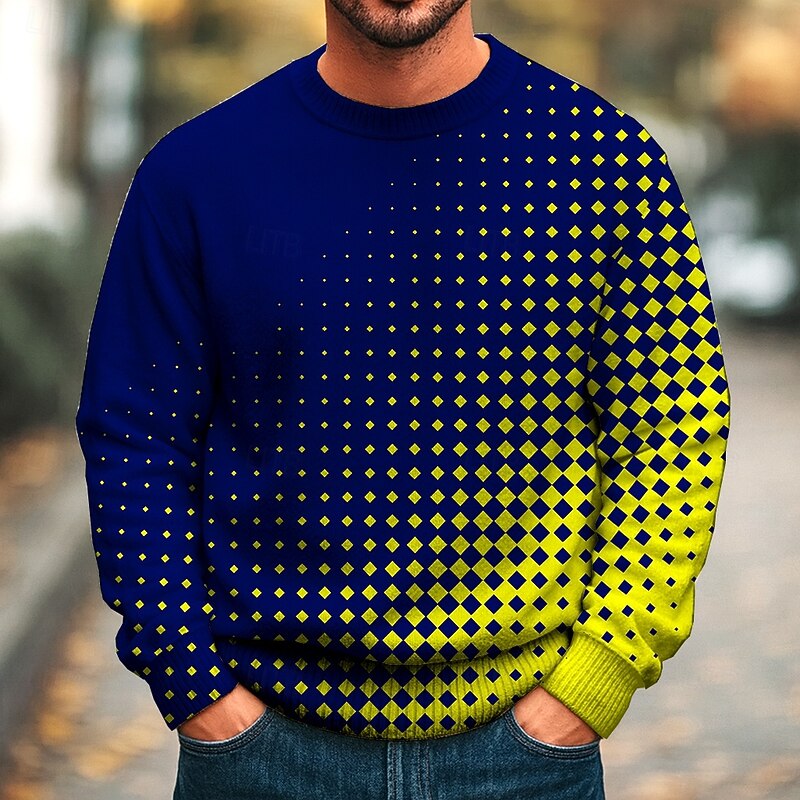 Men's Geometic Pullover Sweater Jumper Knitwear Crewneck Casual Vacation Daily 3D Print Knitting Keep Warm Long Sleeve Fall Winter Navy Blue Blue Orange2
