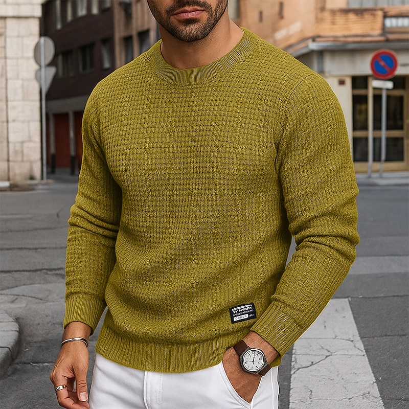 Men's Pullover Sweater Jumper Ribbed Knit Regular Tops Knitted Slim Fit Plain Crew Neck Knitwear Modern Contemporary Casual Daily Wear Clothing Apparel Fall Winter Black White M L XL
