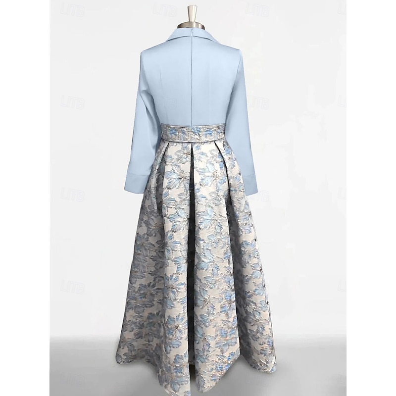 A-Line Evening Gown Elegant Dress Formal Floor Length Long Sleeve Shirt Collar Satin with Slit Wedding Guest Dress3