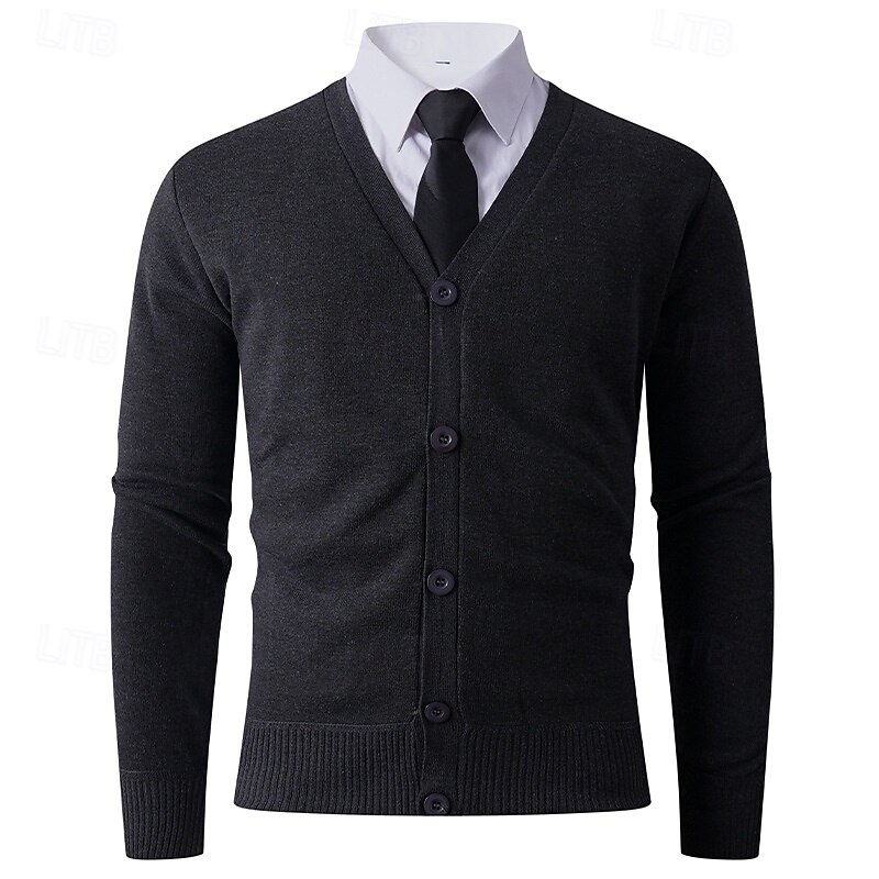Men's Sweater Cardigan Sweater Ribbed Knit Regular Tops Knitted Plain V Neck Vacation Fashion Formal Business Clothing Apparel Spring Autumn Black Brown M L XL2