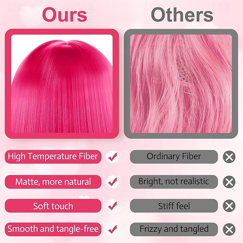 Hot Pink Bob Wig for Women Short Bob Wigs Synthetic Colored Funny Cosplay Hairpieces for Women Men Daily Halloween Costume Party Decorations3