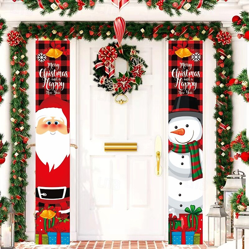2025 Christmas Door Couplets Set, Holiday Party Decoration, Xmas Front Door Hanging Banner, Festive Home Door Flags