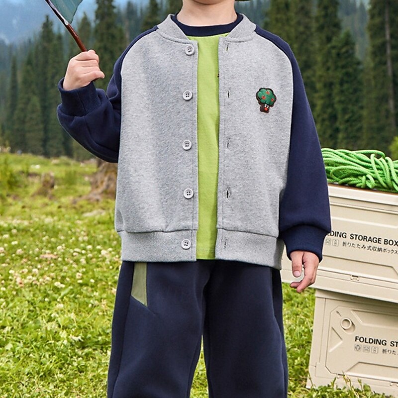 Kids Unisex Baseball Jackets Outerwear Color Block Long Sleeve Comfort Buttons Soft Coat Outdoor Cotton Fashion Daily Blue Spring Fall 4 years+4