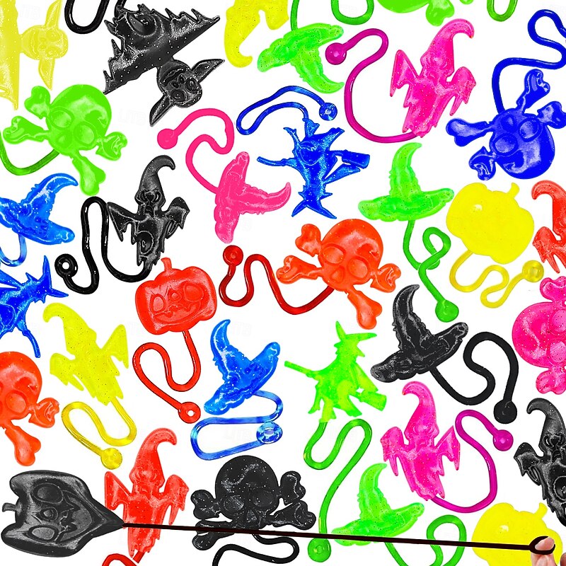 100pcs Halloween Sticky Hands Toys for Kids Stretchy Goodie Bag Stuffers Ghost Pumpkin Sticky for Boys Girls Classroom Prizes(Random Style)