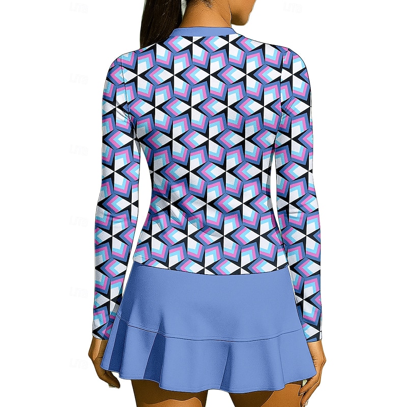 Women's Geometric Sport Shirt Tennis Shirt Tennis Top Long Sleeve Zipper Floral UPF50+ UV Resistant High Elasticity Moisture Wicking Breathable Volleyball Tennis Golf Stand Collar Zip Collar Shirt2