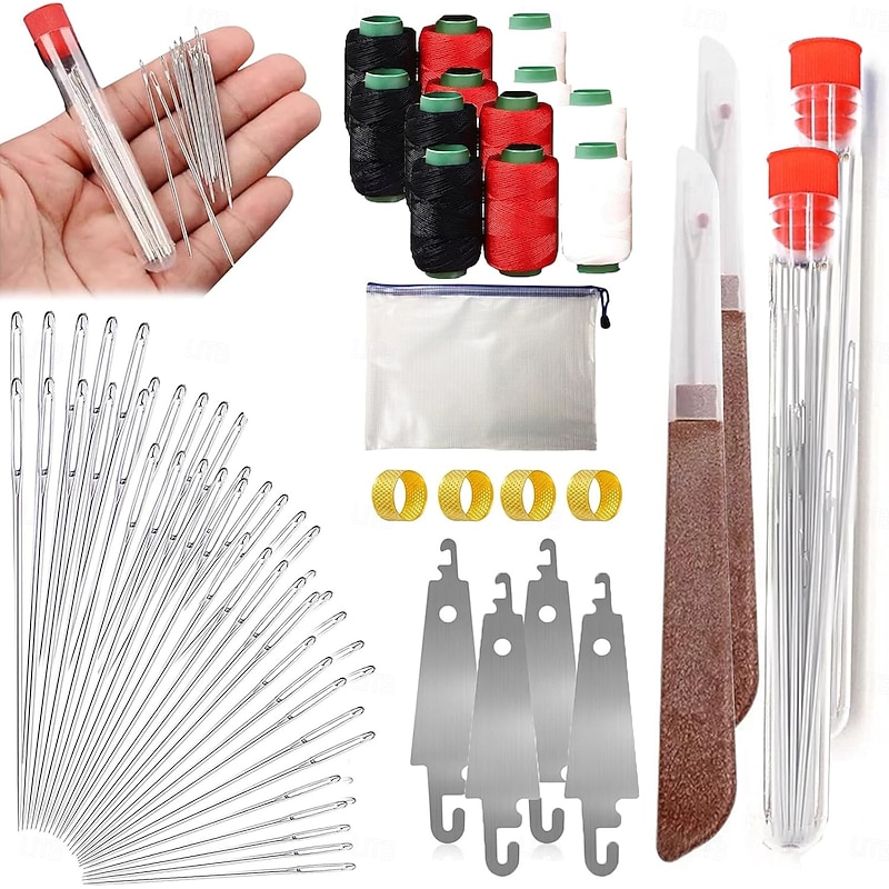 74 Pcs (2*37-in-1) Big Eye Steel Needles Set - Long & Thin Handmade Quilting & Sewing Needles Kit for DIY Sewing Projects