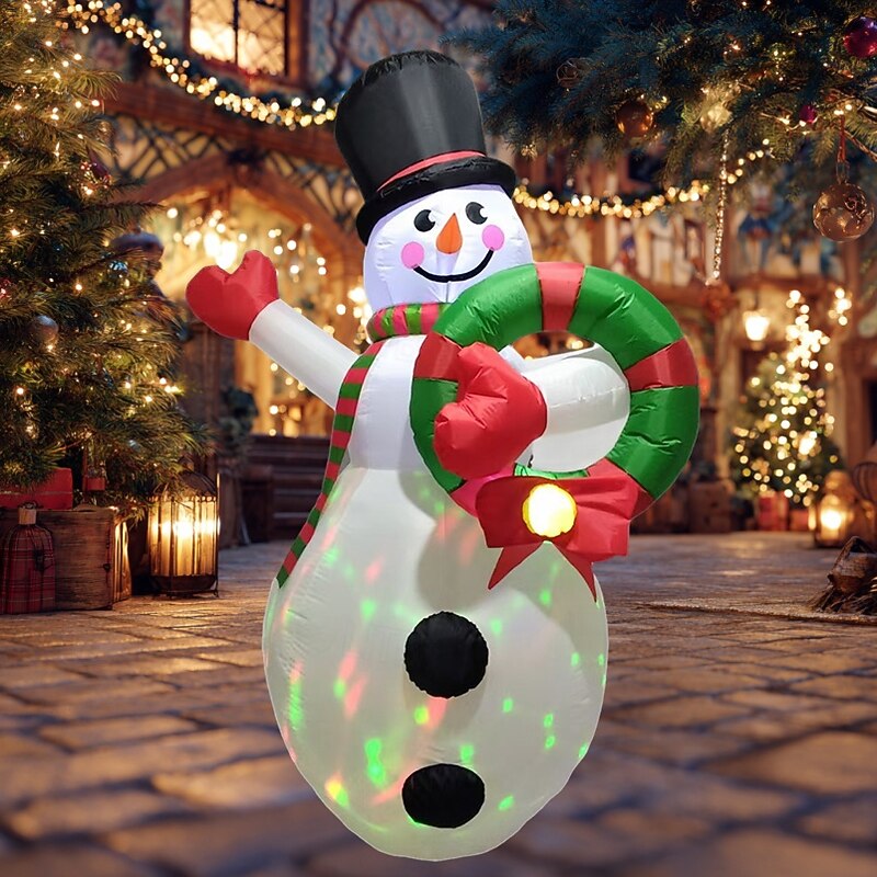 1 Pc 2.4M/8FT Christmas wreath snowman LED strip light inflatable air model color light indoor and outdoor courtyard lawn holiday atmosphere decoration light EU/US/UK/AU Plug
