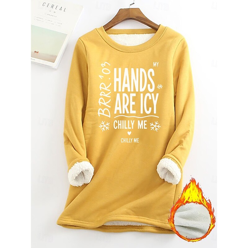 Women's Fleece Lined Pullover Sweatshirt Pajamas Pullover Sweatshirt Pullover Sweatshirts Letter Warm Streetwear Casual Long Sleeve Crew Neck Long Tops Home Dailywear Casual Print Black Yellow Pink4