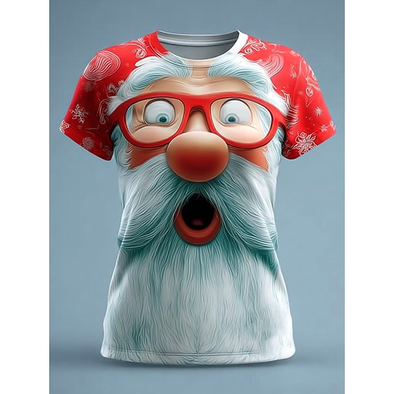 Christmas Women's T Shirt Graphic Santa Claus Vintage Stylish Classic Short Sleeve Crew Neck Regular Tops Daily Print White Red Blue Dark Green Green Fall Winter