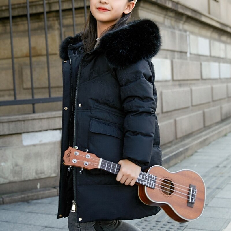 Kids Girls' Down Jacket Outdoor Jacket Puffer Jacket Solid Color Fashion Keep Warm Windproof Outdoor Coat Outerwear 4-12 Years Fall Black Purple4