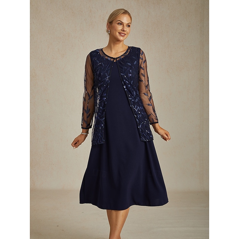 Women's Dressy Tops Lace Tops Floral Elegant Stylish Basic Long Sleeve Crew Neck Long Tops Wedding Guest Party Evening Wear Semi Formal Sequins Navy Blue Spring Fall Winter