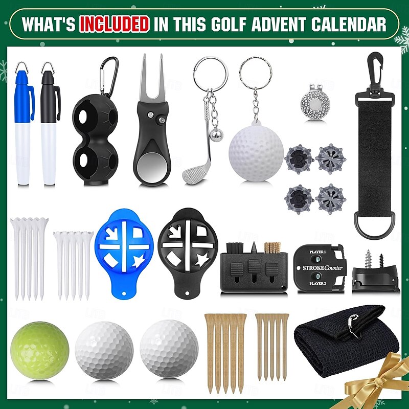Golf Advent Calendar Christmas Gift for Golfers, 24-Day Xmas Count-down Calendar for Father, Husband, or Boyfriend, Perfect Holiday Gift Featuring Golf Balls, Tees, Ball Markers2