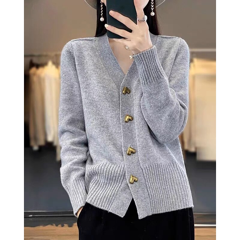 Women's Sweater Cardigan Streetwear Casual Solid Color V Neck Buttons Knitted Long Sleeve Regular Tops Knit Daily Holiday Going out Black White Fall Winter4