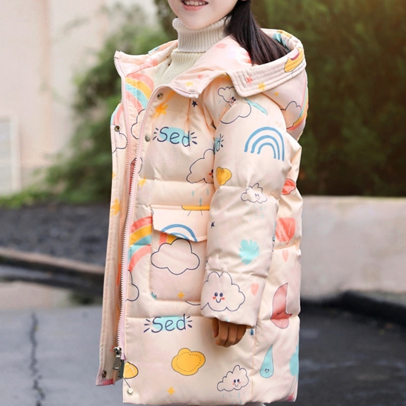 Kids Girls' Down Jacket Outdoor Jacket Puffer Jacket Rainbow Fashion Keep Warm Windproof Outdoor Coat Outerwear 4-12 Years Fall Pink Navy Blue Green4