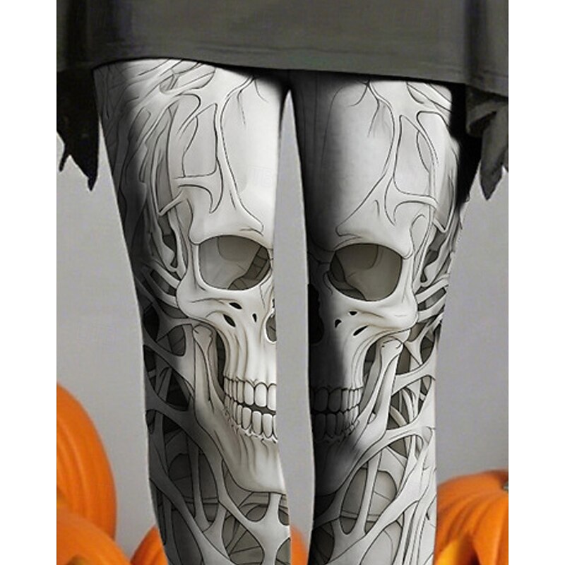 Women's Leggings Cozy Leggings Basic Casual Full Length High WaistPantsHalloween Graphic Printing Thermal Warm Comfortable Stretchy Vacation Casual Daily ash-colored Fall Winter Slim Fit2