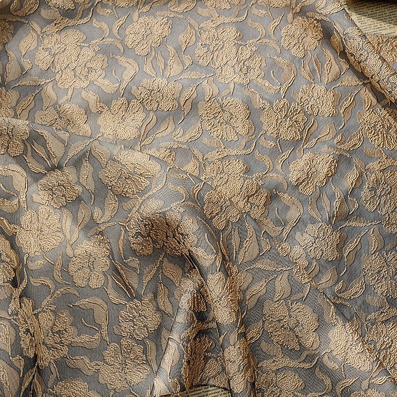 Jacquard Brocade Floral Mother of the Bride A-Line Cocktail Dresses Elegant Dress Formal Wedding Floor Length Long Sleeve Shirt Collar Detachable Nylon3