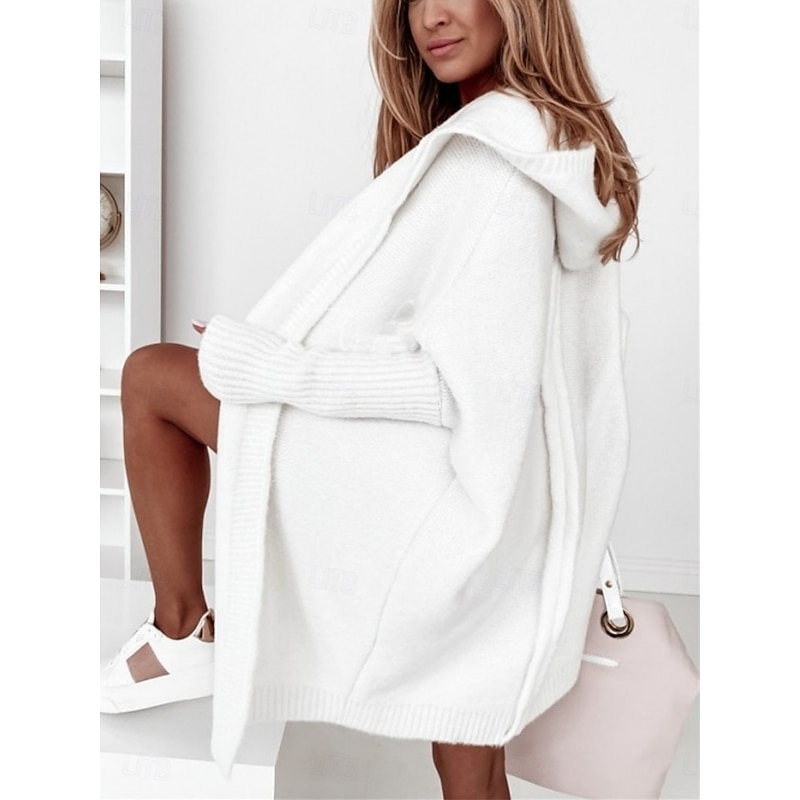 Women's Sweater Cardigan Elegant Fashion Streetwear Pure Color Hooded Knitted Hooded Long Sleeve Long Tops Knit Outdoor Daily Weekend White Blue Fall Winter4