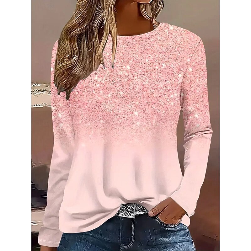 Women's T Shirt Ombre Floral Graphic Vintage Stylish Classic Long Sleeve Crew Neck Round Neck Regular Tops Daily Print Pink Blue Spring Fall Winter4