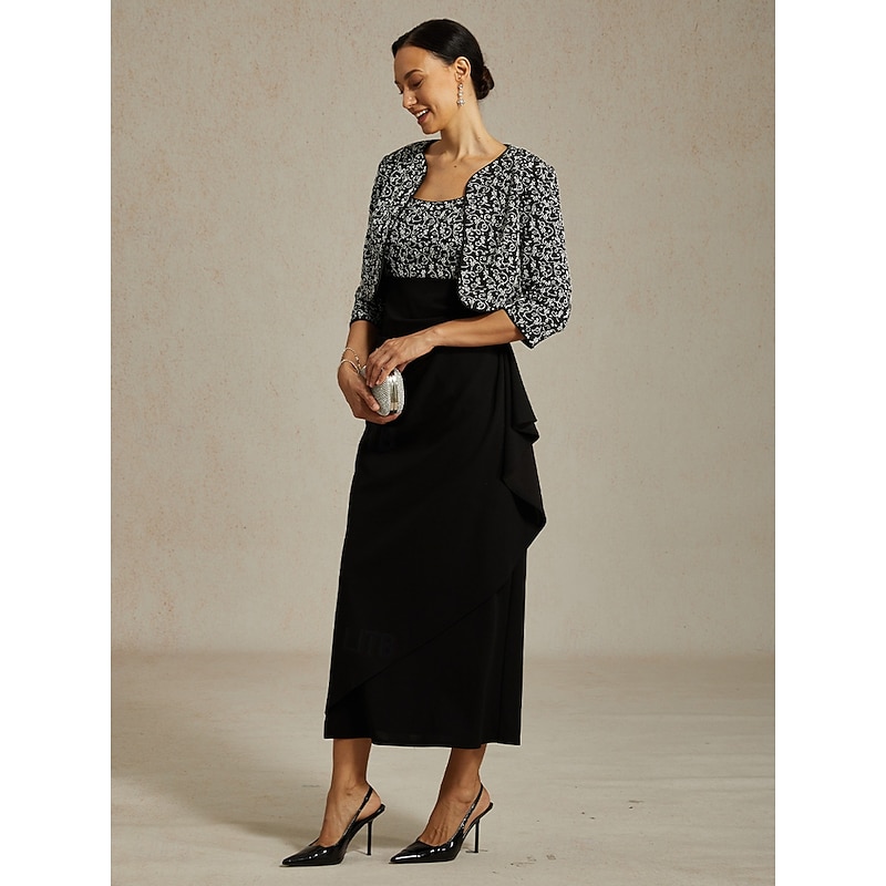 Women's Jacket Dress Sheath Dress Maxi Dress Elegant Formal Semi Formal Evening Party Regular Fit Floral Long Sleeve Crew Neck Black Spring Fall Winter