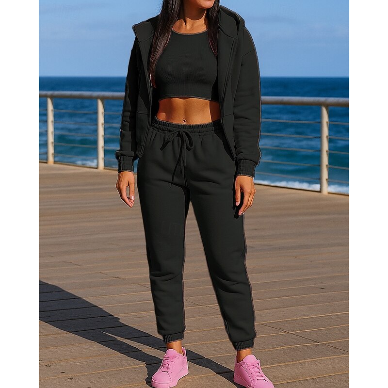 Women's 2 Piece Tracksuit Lounge Hoodie Sweatsuit Sets Elastic Waistband Solid Colored Clothing Suit Fall Black Pink Outdoor Travel Sports Moisture Wicking Long Sleeve Sport Activewear Micro-elastic4