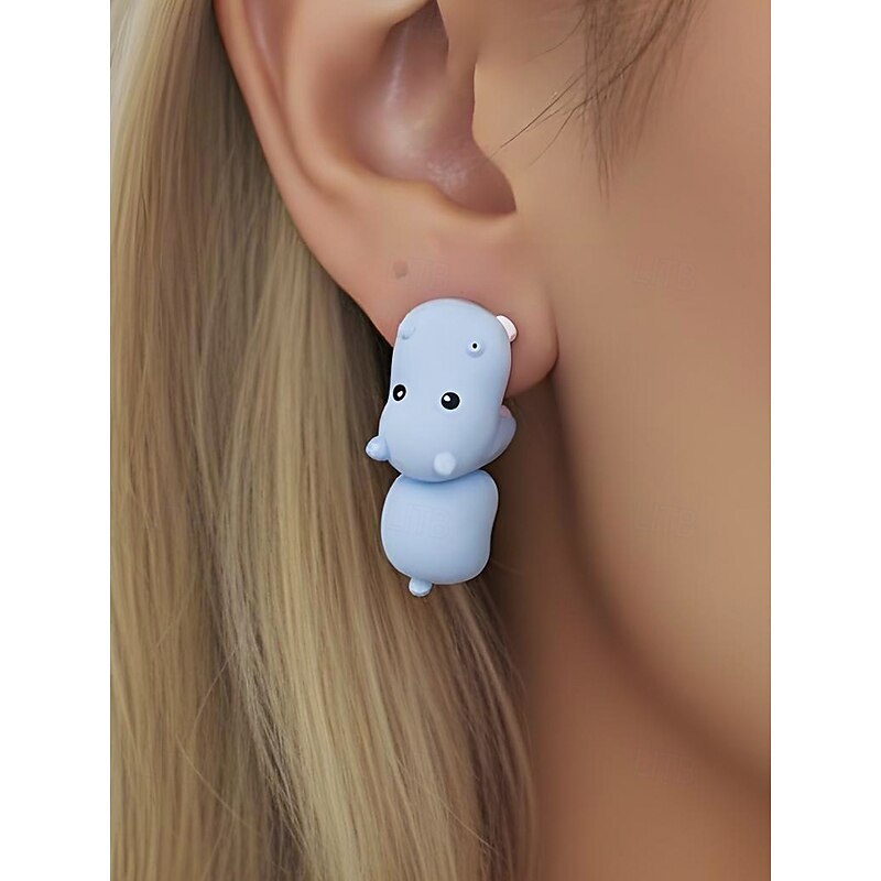 Women's Halloween Animal Stud Earrings – Cute Cartoon 3D Alloy Earrings with Dinosaur, Pig and Hippo Designs for Party, Cosplay and Gifts2