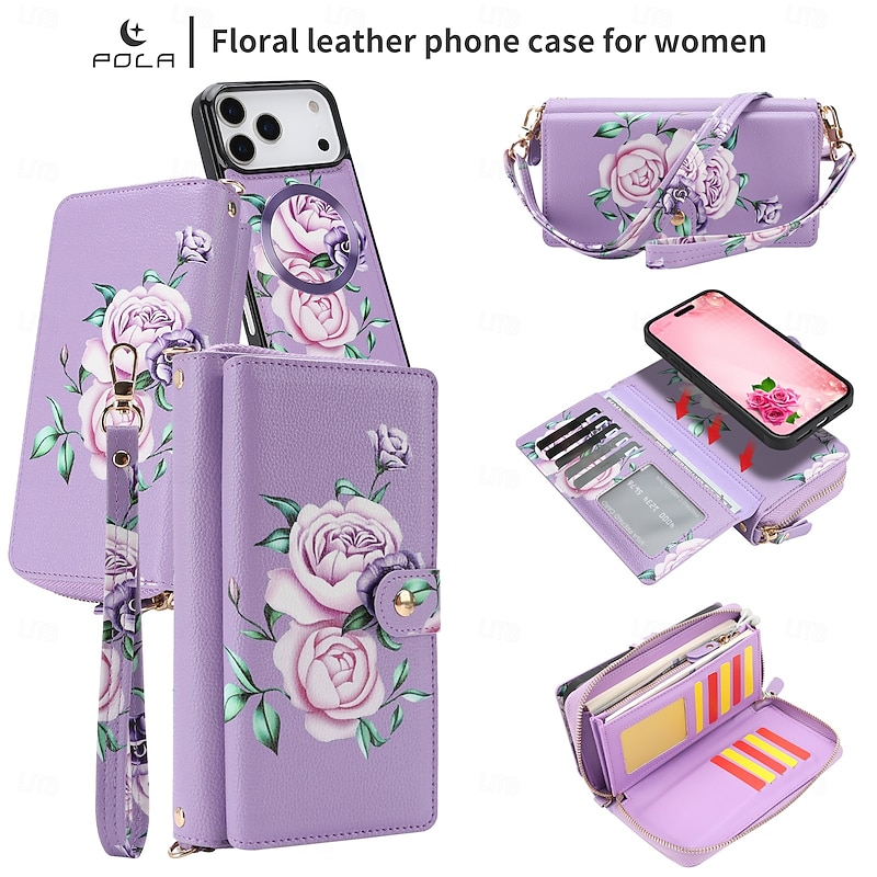 Phone Case For iPhone 17 Pro Max 17 Air 16 15 14 Pro Max Plus 13 Pro Max Wallet Case Detachable Full Body Protective with Lanyard Retro Genuine Leather3