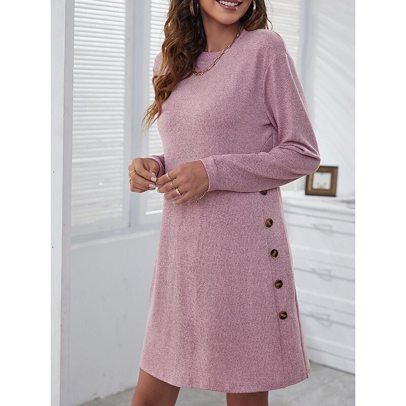 Women's Mini Dress T Shirt Dress Tee Dress Casual Outdoor Daily Holiday Regular Fit Plain Long Sleeve Crew Neck Black Pink Gray Spring Fall4