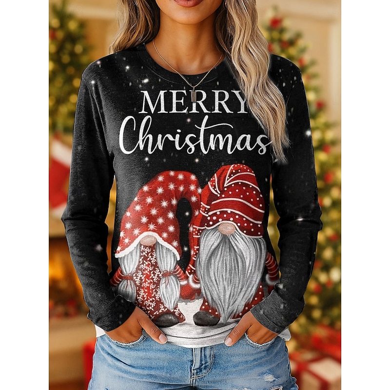 Christmas Women's T Shirt Graphic Santa Claus Vintage Fashion Stylish Long Sleeve Crew Neck Regular Tops Daily Weekend Print Pink Red Blue Green Spring Fall Winter