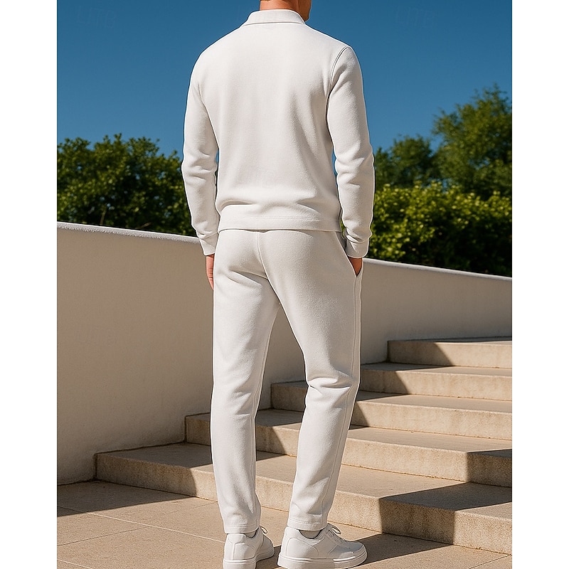 Men's 2 Piece Tracksuit Sweatsuit Sets Lounge Outfits  Quarter Zipper Solid Colored Clothing Suit Fall Black White Outdoor Travel Sports Moisture Wicking Long Sleeve Sport Activewear Micro-elastic2