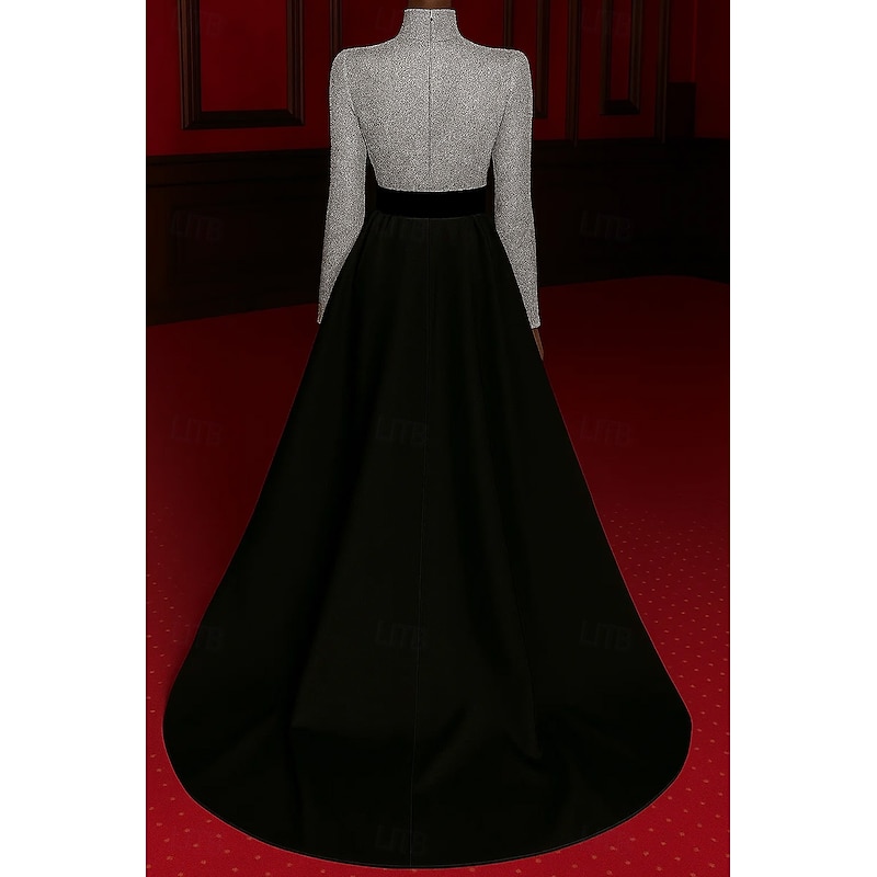 Ball Gown  Glitter Evening Gown Elegant Formal Dress Formal Wedding Sweep / Brush Train Long Sleeve High Neck Satin with Flower Overskirt 20253