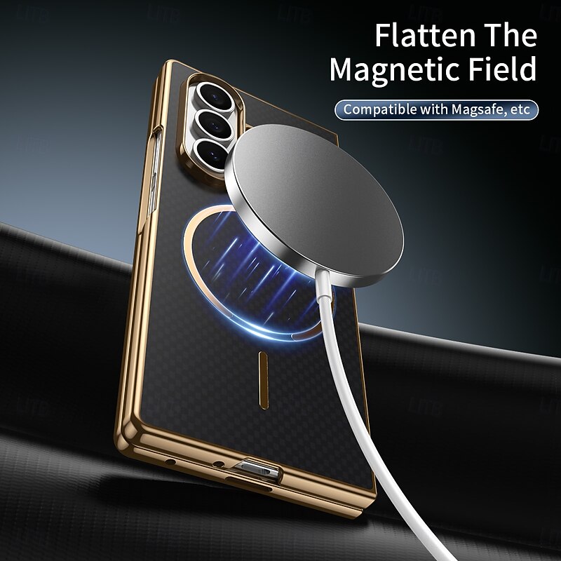 Phone Case For Samsung Galaxy Z Fold 7 Z Fold 6 Z Fold 5 Z Fold 4 Z Fold 3 Back Cover with Screen Protector Magnetic Support Wireless Charging Retro Plating PC PU Leather4