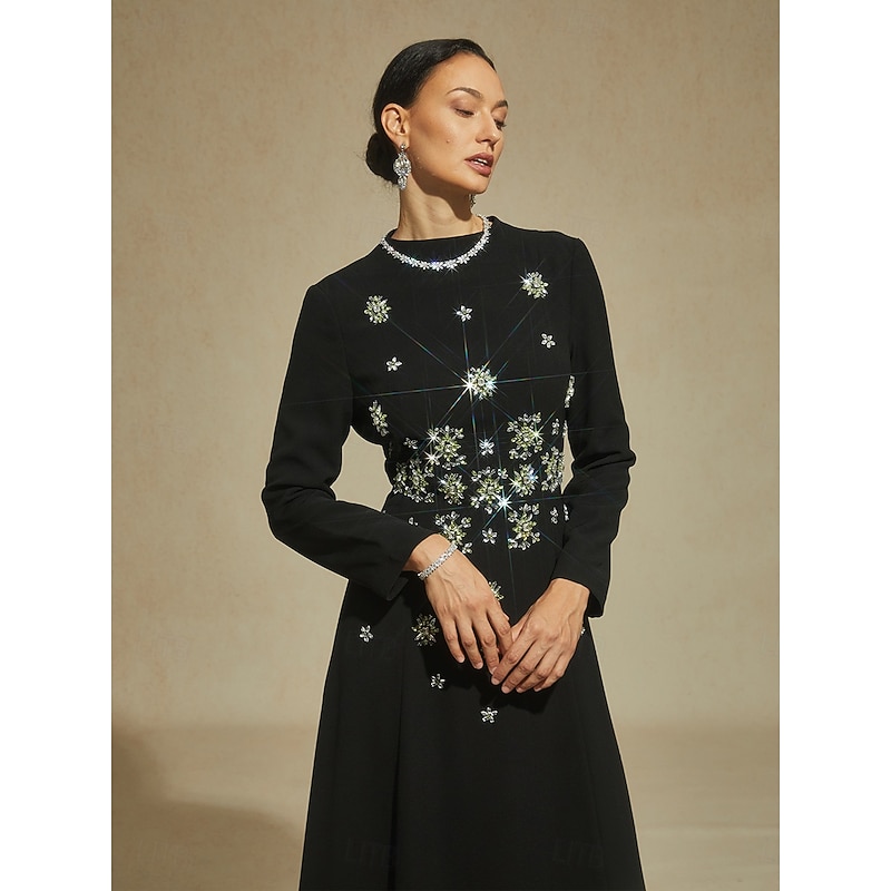 Women's Maxi Dress Sheath Dress Trumpet Mermaid Dress A Line Dress Elegant Formal Evening Party Regular Fit Solid Color Long Sleeve Stand Collar Black Spring Fall Winter3