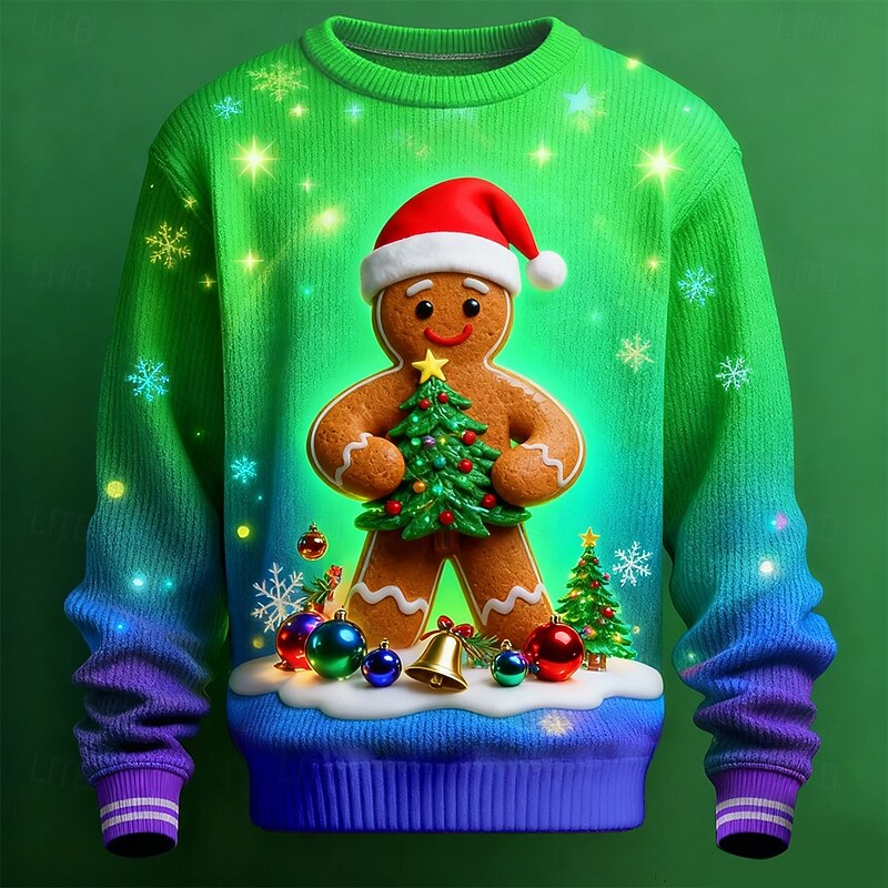 Christmas Men's Tree 3D Cartoon Bell Ugly Christmas Sweater Pullover Sweater Jumper Knitwear Crewneck Casual Vacation Daily Festival 3D Print Keep Warm Long Sleeve Spring Fall Winter Red Blue Purple3