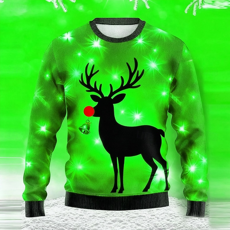 Christmas Men's Elk Ugly Christmas Sweater Pullover Sweater Jumper Knitwear Crewneck Casual Vacation Daily Festival 3D Print Keep Warm Long Sleeve Spring Fall Winter Blue Purple Orange4