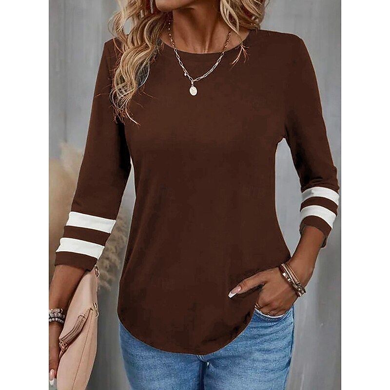 Women's T Shirt Plain Fashion Modern Casual Long Sleeve Crew Neck Regular Tops Daily Weekend Print Black Wine Blue Brown Gray Spring Fall Winter4