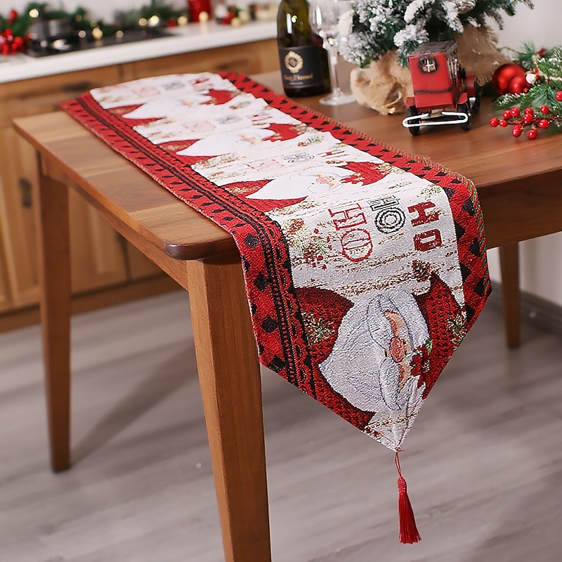 Mingguan New 180cm Knitted Tassel Cartoon Table Runner, Christmas Santa Claus & Snowman Tablecloth, Dining Table Decoration and Heat Insulation Mat4