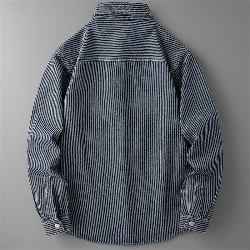 Men's Shirt Summer Shirt Casual Shirt Beach Shirt Button Up Shirt Blue Long Sleeve Stripe Lapel Vacation Hawaiian Front Pocket Clothing Apparel Polyester Fashion Casual Comfortable3