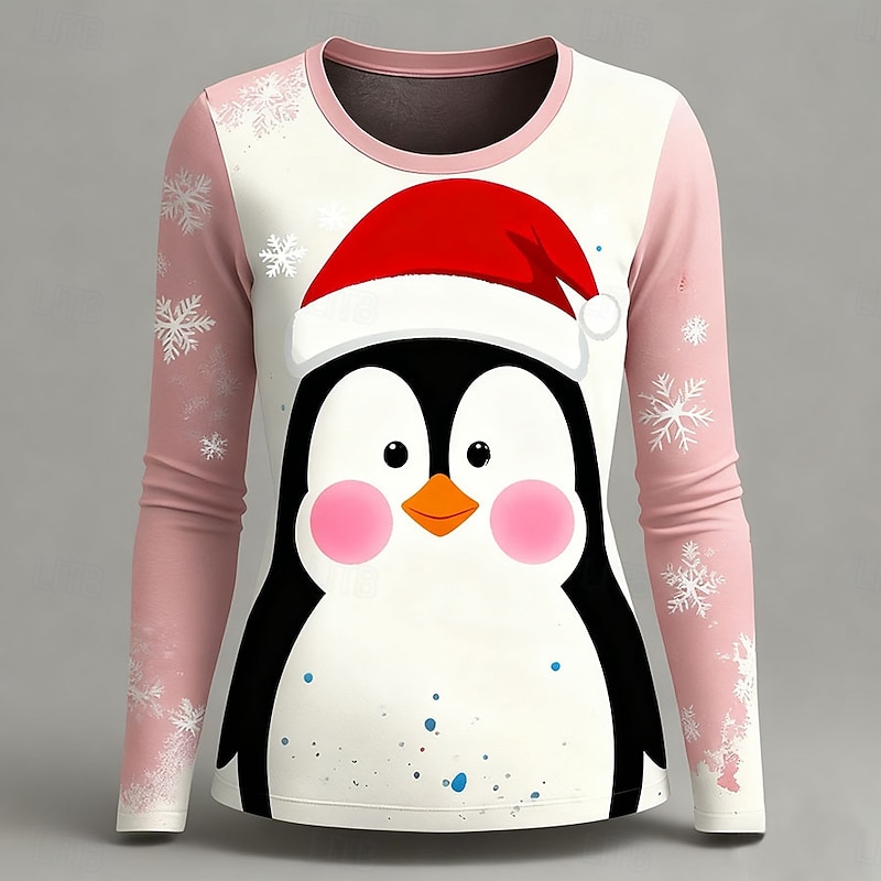 Christmas Women's T Shirt Graphic Santa Claus Reindeer Fashion Casual Long Sleeve Crew Neck Regular Tops Daily Weekend Print White Pink Red Summer Spring Fall2