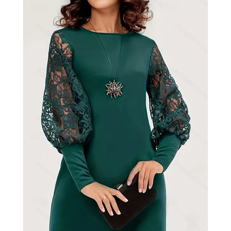 Women's Midi Dress Lace Dress Hoodie Dress Sheath Dress Elegant Modern Outdoor Holiday Going out Regular Fit Plain Long Sleeve Crew Neck Green Spring Fall