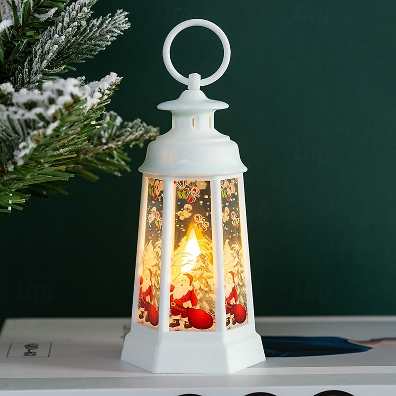 1 Pc 14.8 * 6.5CM Christmas Vintage Handheld Lantern LED Electronic Candle Light Indoor and Outdoor Party Desktop Decoration Pendant Light Snowman Santa AG13 * 3 Batteries4