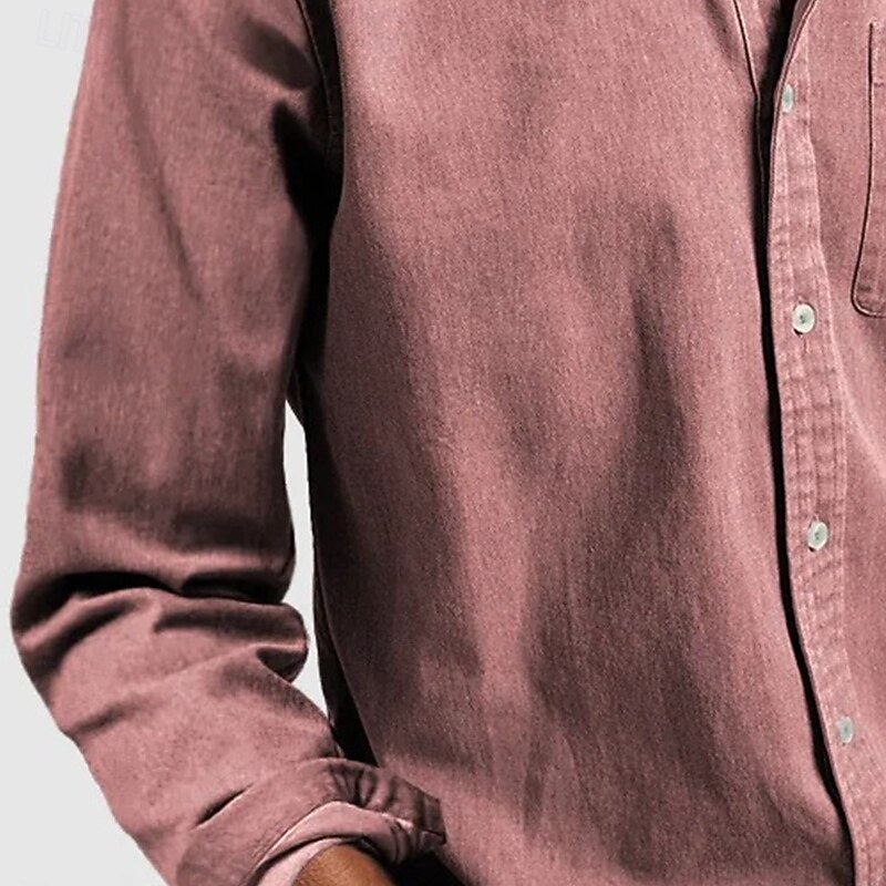 Men's Shirt Casual Shirt Button Up Shirt Black White Pink Red Navy Blue Long Sleeve Plain Lapel Casual Daily Front Pocket Clothing Apparel Elegant Fashion Casual4