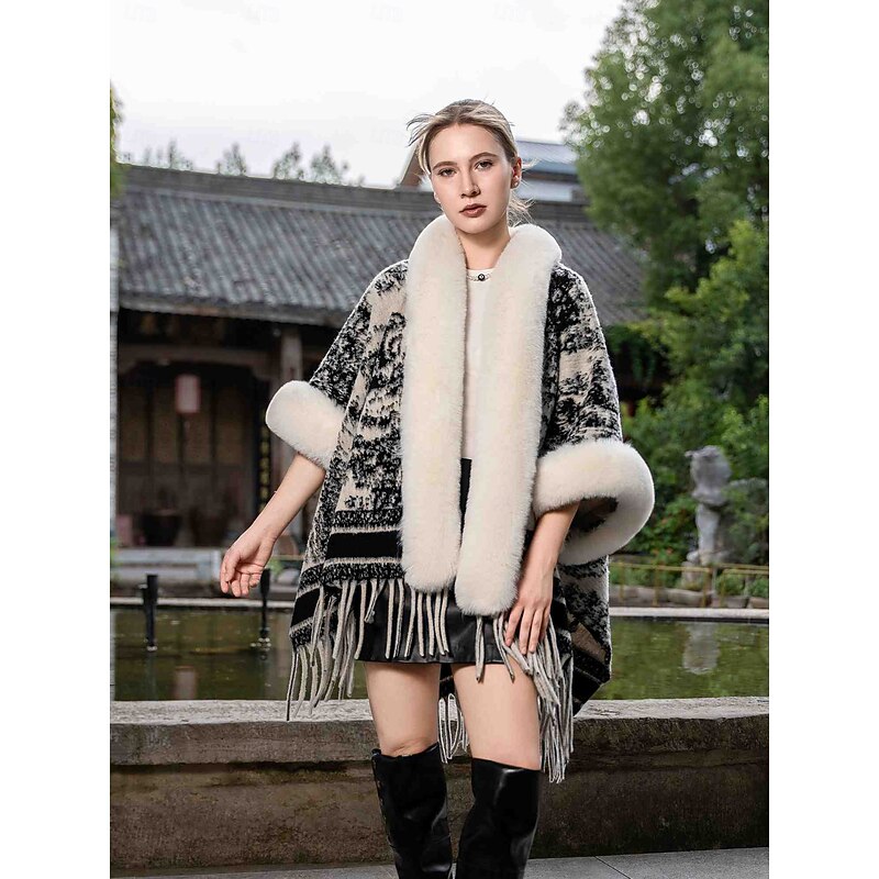 Faux Fur Wraps Elegant Keep Warm Half Sleeve Batwing Sleeve Polyester Wedding Wraps With Tassel For Special Occasion Fall & Winter4