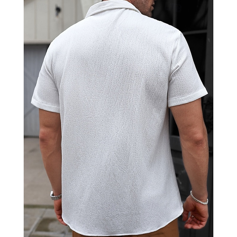 Men's Shirt Summer Shirt Casual Shirt Beach Shirt Button Up Shirt White Blue Short Sleeve Plain Lapel Vacation Hawaiian Clothing Apparel Polyester Fashion Casual Comfortable4