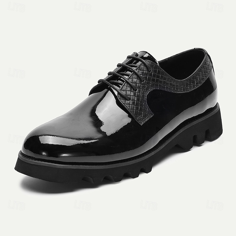 Men's Black Patent Leather Dress Shoes – Chunky Sole Formal Oxford Shoes for Business, Banquets and Stage Performance2