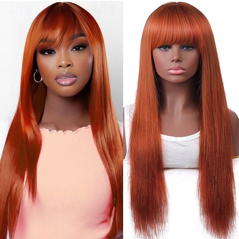Ginger Color Human Hair WigMachine-made Wig Human Hair Straight Hair Wig 150% Density