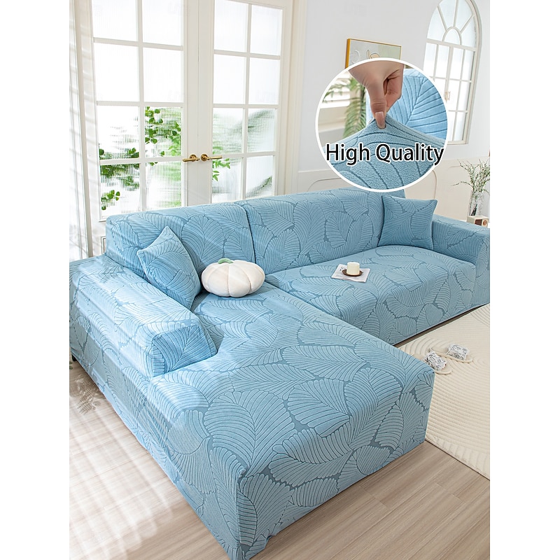 All-Season Elastic Jacquard Velvet Sofa Cover, Thick Non-Slip and Splash-Proof Fully Wrapped Slipcover, Machine Washable Dustproof Fade-Resistant Protector for Corner Sofas