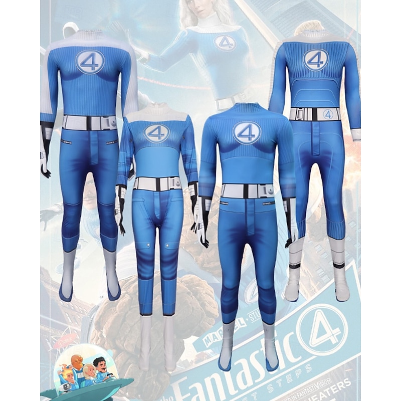 The Fantastic Four: Superhero Mister Fantastic Group Costume Jumpsuit Bodysuits Carnival Costume Dress Up Movie Cosplay for Boys Girls' Kid's Halloween Carnival Performance Party Comic Con