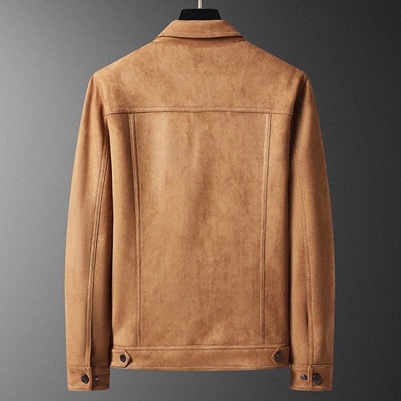 Men's Faux Suede Jacket Cargo Jacket Casual Jacket Vacation Daily Pocket Spring Fall Plain Fashion Classic Lapel Regular Black Brown Jacket2