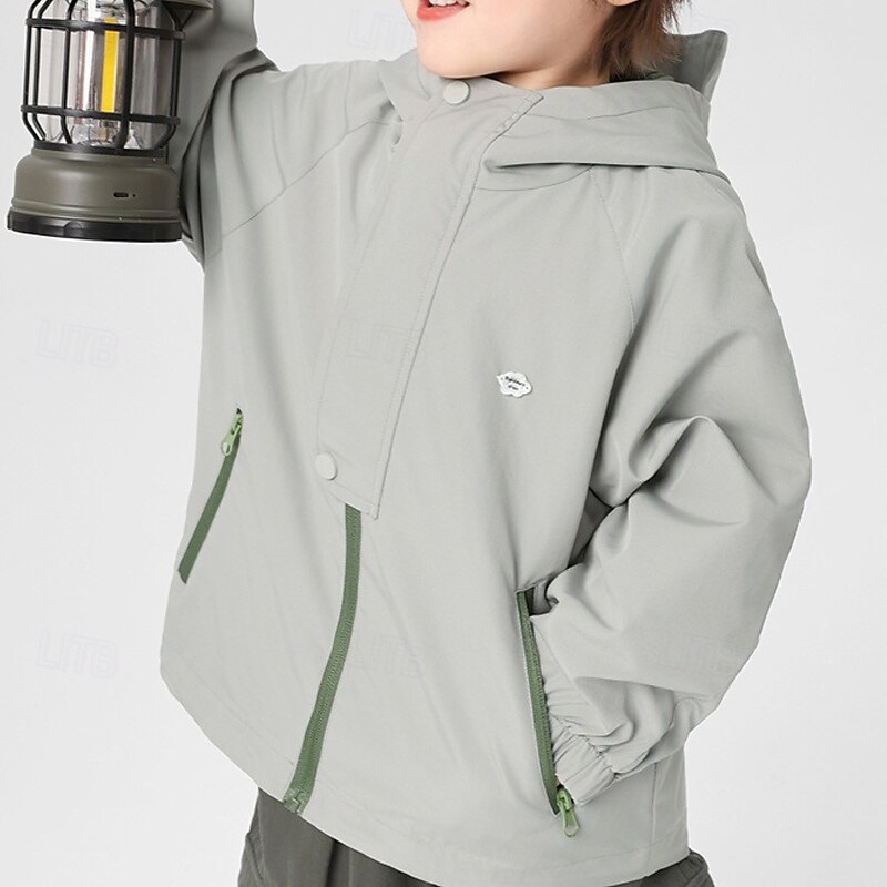 Kids Boys' Fleece Jacket Hiking Jacket Outdoor Jacket Outerwear Solid Color Long Sleeve Zipper Pocket Comfort Waterproof Windproof Coat Outdoor Fashion Daily ash-colored Amethyst Spring Fall 4 years+